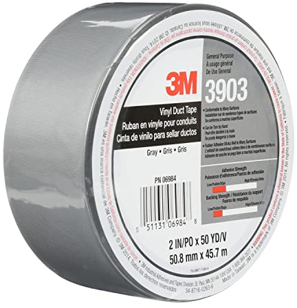 3M 3903 Vinyl Duct Tape Roll - 4 in. x 150 ft. Grey, Moisture, Chemical Resistant, Rubber Adhesive Tape with Embossed Vinyl Backing.