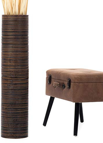 Leewadee Große Bodenvase 85 cm Mangoholz für Pampasgras & Trockenblumen | Dekovase fürs Wohnzimmer, für Zweige & Trockengräser - bruchfester als Keramik, kein Wasser. Boho