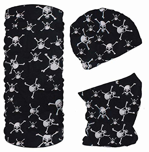 Blackshirt Company Multifunktionstuch Fahrrad Motorrad Halstuch Outdoor Tuch Nahtloser Schlauchschal Totenköpfe Schwarz Farbe Model 1