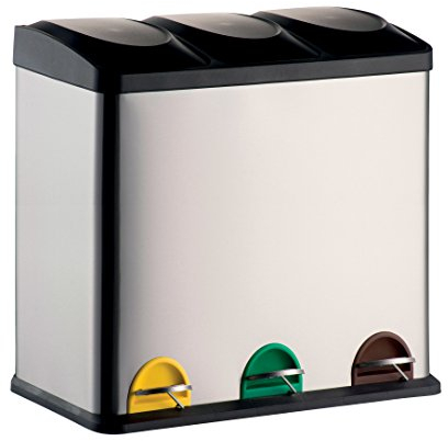 MSV Mülleimer Mülltrennsystem 60 L (3x20 Liter) mit Inneneimer große Abfallbehälter Abfalleimer Treteimer Edelstahl