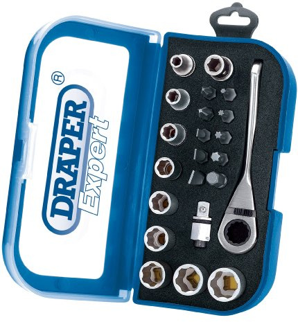 Draper 41406 Steckschlüssel-Satz mit Umschaltknarre, 6,4 mm Nüsse (1/4 Zoll), 22-teilig