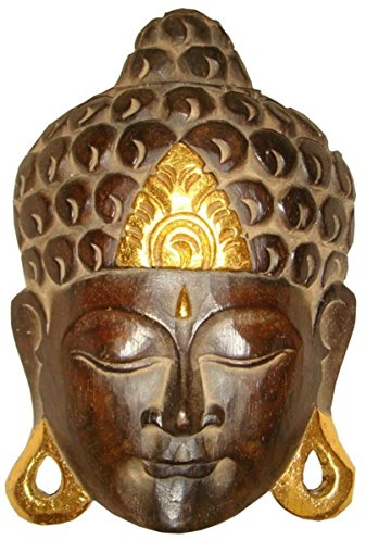Woru Buddha - Maske Gold, handgearbeitete Holz-Maske aus Bali, Wandmaske, Grösse:25 cm