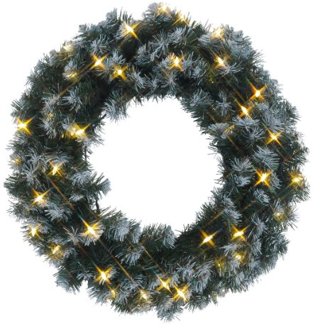 LED Weihnachtskranz Edmonton von Star Trading, Kranz Weihnachten in Tannengrün mit weißen Schnee-Details für innen und außen, warmweiß, mit Kabel, Ø: 50 cm, IP44