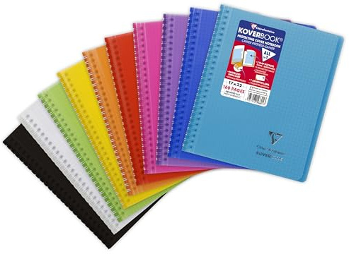 Clairefontaine 356601C Ein Notizbuch mit Spiralbindung Koverbook – 17 x 22 cm – 160 Seiten kleine Karos – weißes Papier 90 g – Einband Polypropylen zufällige Farbe