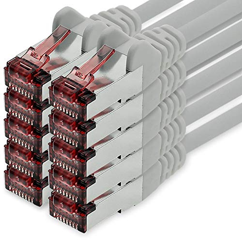 freiwerk Cavo di rete Cat.6 3 metri grigio - 10 x Cavo Ethernet Lankabel Cat6 Cavo di rete Lan Sftp Pimf Patchcable 1000 Mbit s compatibile con Cat5 Cat5e Cat6a Cat7 Cat8