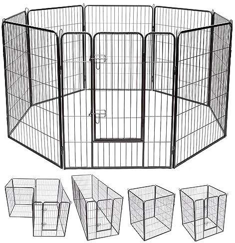 COSTWAY Recinto per Cani da Interno ed Esterno, Recinzione per Animali Domestici con 8 Pannelli di Metallo, Box per Cani, Gatti e Conigli (80 x 100 cm)