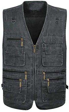 Daoba Män multi-pocket fiskeväst fritid jacka utomhus militär taktisk jakt och fiske camping vandring väst flerfärgad Mörkgrå 3XL