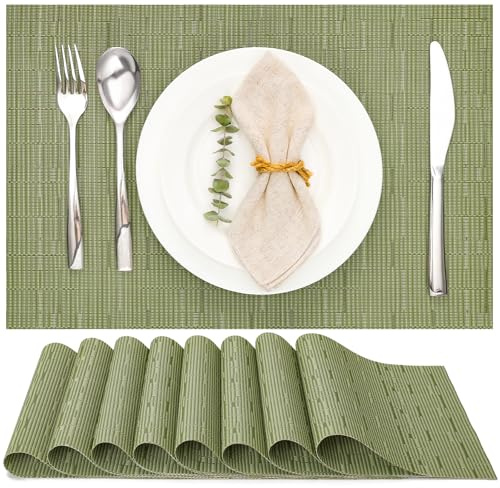 Myir JUN Tischsets abwaschbar Tischsets Platzsets abwaschbar Platzdeckchen | Gewebte Platzset 8er Set rutschfest hitzebeständig Vinyl für Küche Speisetisch Hotel Platz-Matten 30x43.5cm (Grün)