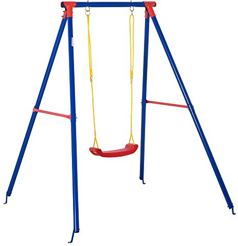 Outsunny - Set di altalena in metallo con corda regolabile, resistente, con telaio a A, per bambini di divertimento dai 6 ai 12 anni, colore: Blu