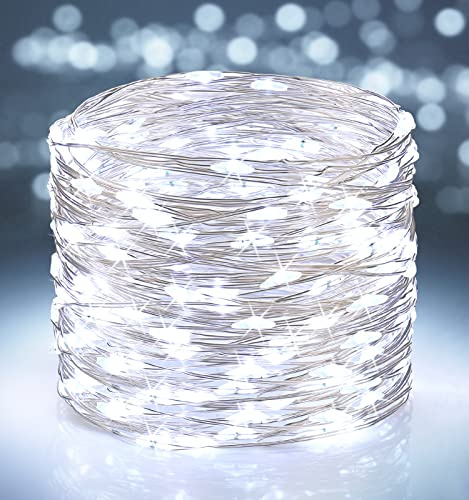 BrizLabs String Lights White Indoor, 65.6ft 200 LED Christmas String Lights Waterproof 8 Modes Copper Wire Lights for Outdoor Tree Garden Bedroom Wedding Party Decoration
