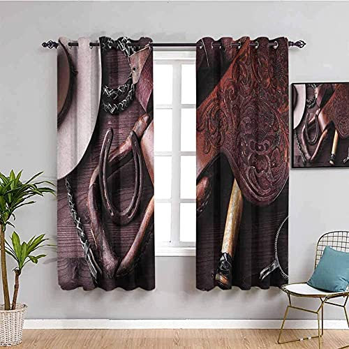 XAONUO Tenda Oscurante - Stampa 3D Marrone Frusta Sella Cappello - Riduzione Del Rumore E Isolamento, 2 Pannelli/Set Tende Della Finestra - Adatto A Camera Da Letto E Soggiorno 150X166Cm