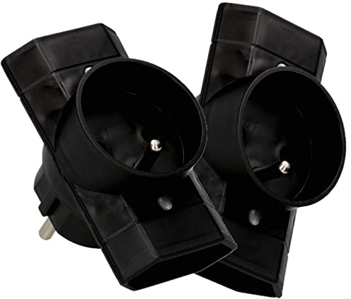 KOTARBAU® 2er Set Mehrfachsteckdose Schwarz Dreifachstecker mit Erdung Zwei Flache eine runde Steckdose