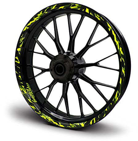 16-teiliges Set Felgenrandaufkleber Sticker für Motorrad Auto Felgen Future Design Komplett Set Felgenaufkleber für 15 16 17 18 19 Zoll MR017 (Neon Gelb, Glanz)