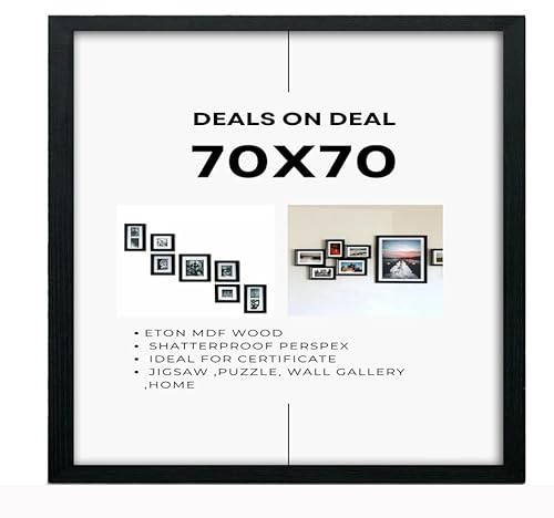 DEALS ON DEAL Extra Wide 70x70cm Frame Black- Large 70 x 70 cm Picture Frames jigsaw puzzle, With Eton Wood, Clear Perspex Front & Wall Hanging Hooks- for Wall Decoration Photos Canvas Paintings