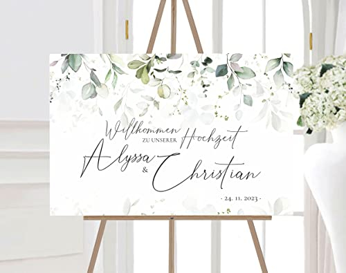 Manschin Laserdesign Willkommensschild Aluverbund personalisiert - Made in Germany - Welcome Willkommen Schild für Hochzeit (45x30cm)