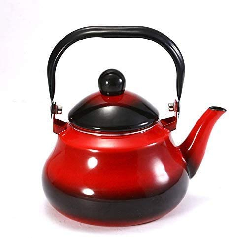 Bollitore Elettrico Smalto Rosso su Teiera in Acciaio Floreale,Grande Bollitore in Porcellana Smaltata,Teiera Colorata per Acqua Calda per Piano Cottura,Piccolo Design Classico retrò Marriage