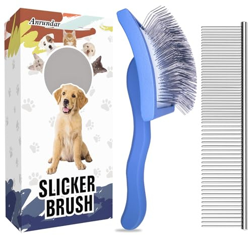 Anrundar Dog Slicker Brush for Golden Doodle Grooming Kit - Dematting Brushes for Goldendoodles, Labradoodles, Poodles - Pet Hair Brush for Medium & Long Haired Dogs - Large (Blue)