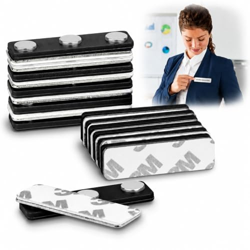 12 placas magnéticas para nombre, placas magnéticas, para ropa, para escuelas, oficinas, exposiciones, conferencias (negro)