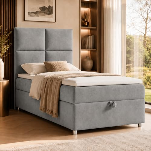 Trinity K2 Boxspringbett Single Bonellfederkern | Boxspringbett mit Matratze und Topper | 90x200 Einzelbett | Polsterbett - Lieferung an die Bordsteinkante