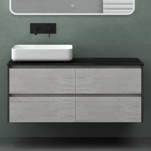 Mai & Mai Mobile Bagno Sospeso 120x48x51.6cm, Lavabo, Grigio scuro+Beige