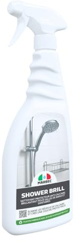 MARBEC SHOWER BRILL 750ML Détergent anticalcaire pour salle de bain, protecteur anti-goutte, pour céramiques et verres, réduit le calcaire et les résidus, entretien quotidien facile.