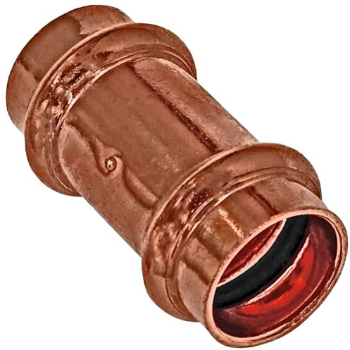 MegaHaustechnik Muffe 22x22 Pressfitting aus Kupfer für Kupferrohr-Außendurchmesser 22mm zum Verpressen V-Kontur, Trinkwasser geeignet, 2415 Kupplung Verbinder Doppelmuffe