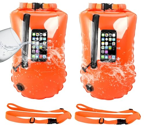 BODYGAD 2 Stück Schwimmhilfe, Trockensack Boje Schwimmen Aufblasbare Trockentasche Swimming Buoy mit Handytasche Freiwasser Triathlon Sport Schnorcheln Rennen Ausbildung Zubehör schwimmbeutel