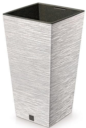 Pflanzsäule aus Kunststoff inkl. Innentopf H 50 cm wetterfest und witterungsbeständig - Pflanzgefäß Kunststoff - Pflanzkübel für den Außenbereich - Quadratisch Ø 26,5 cm / H 50 cm, Farbe eco-Weiß