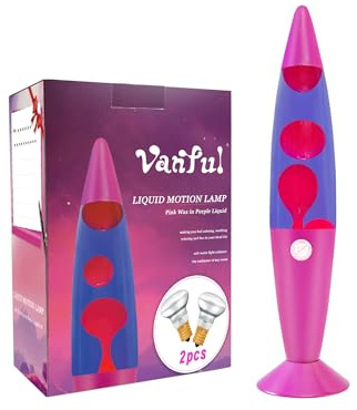 Vanful 16-Inch Liquid Motion Lamp- Pink Base, Purple Liquid, Pink Wax, Beautiful Magma Lamp with 2 packs bulbs for Adults Kids, Night Light for Boys Girls Present Home Bedroom Office Living Room Decor