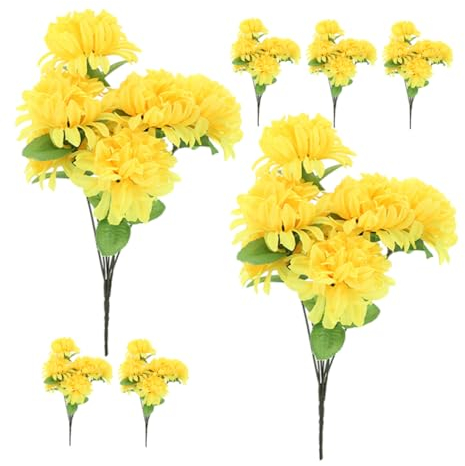 Garneck 7-teiliger Künstlicher Chrysanthemenstrauß Für Den Friedhof - Langlebige Gedenkblumen