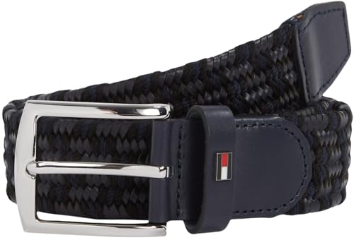 Tommy Hilfiger Herren Gürtel Denton Elastic Leather 3,5 cm Geflochten, Mehrfarbig (Space Blue/Black), 95 cm