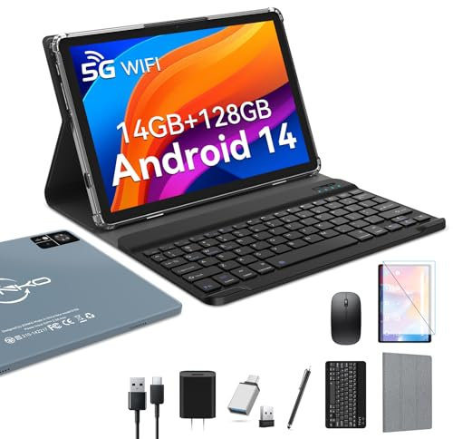 ZONKO 2025 Neueste Android 15 Tablet 10 Zoll mit SIM Slots,4G LTE Tablets PC 5G WiFi,14GB RAM+128GB ROM(1TB TF),Octa-Core|8+13 MP|GPS|8000 mAh|Tablet mit Tastatur Maus Stift,Bluetooth 5.0,GMS(Grau)