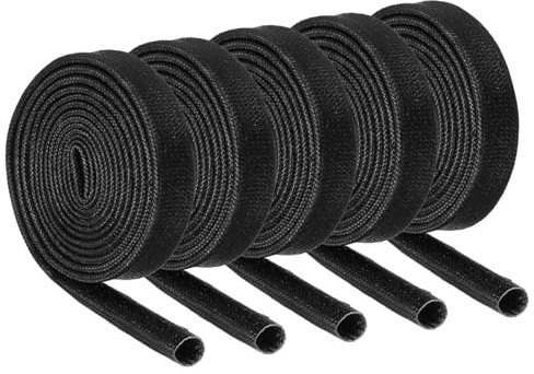 QUARKZMAN Guaine Antincendio Treccia Isolante, Guaina Fibre Vetro Rivestita Silicone Alta Temperatura per Tubi Flessibili Automobilistici Cablaggio Elettrico Neri 5mm