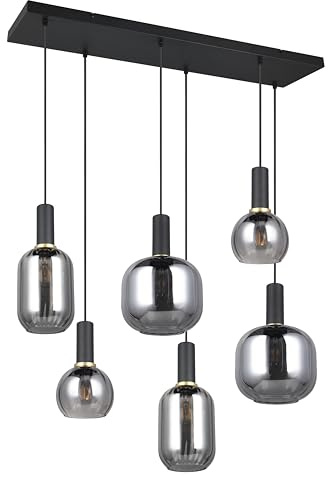 Trio Leuchten Pendelleuchte Diva 319800632, Metall Schwarz matt, Glas Chrom bedampft, exkl. 6x E27