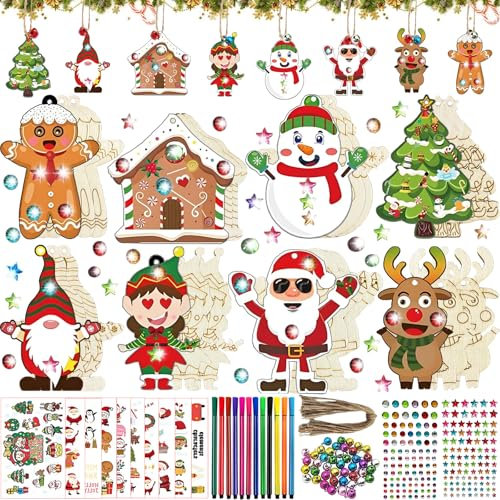 306Pcs Weihnachtsbasteln Kinder, Bastelset WeihnachtenKinder, Holzanhänger Weihnachten zum Bemalen, HolzanhäNger Basteln Weihnachten Kinder für Weihnachtsbaumschmuck und Weihnachtsgeschenke