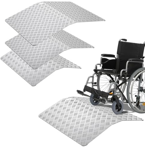 LZQ Rampe de seuil pour fauteuil roulant, Rampe de seuil en aluminium, Rampe antidérapante, Rampe de trottoir portable avec poignées, Capacité de charge 270 kg (60 x 70 x 10 cm)