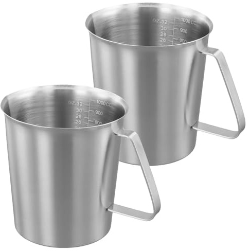 FUNSUEI 2 Stück 500ml Edelstahl Messbecher mit Griff, Metallkrug mit ML und OZ, Milchkännchen Edelstahl für Küche Kaffee Milch, 9 x 10,7 cm, Silber