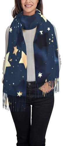HJLUUFT Marineblauer Schal mit Himmel und Sternen bedruckt, Weihnachtsgeschenk, Winterschal für Damen und Herren, Schwarz, Einheitsgröße