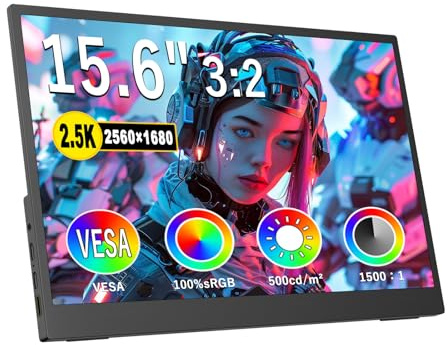 Portable Monitor for laptop15.6inch 1680P Ultra-Slim, Travel Monitor for Laptop,w/VESA, Screen Extender, 500cd,100% sRGB Portable Display w/45° Adjustable Stand,for Laptop PC Phone Mac