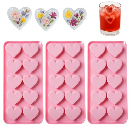 3 Stück Eiswürfelform Herz Silikon,10-Cavity Herzförmige Eiswürfel Silikonform,Eiswürfelformen Herzform Eiswürfelbehälter, Heart Silikon Eiswürfel für Cocktails, Getränke, mit 1 Eiswürfelzange