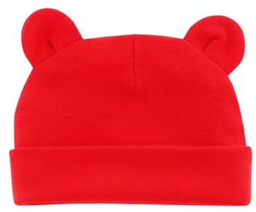 AMateschitz Musse Pigg, babymössa, enfärgad Nalle Puh-mössa, baby, jersey, slouch-mössa med Musse öron för småbarn, nyfödd flicka, pojke, 0–6 mån, röd, one size
