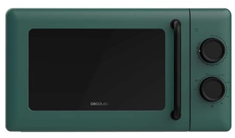 Cecotec Microondas Mecánico con Grill de 20L Proclean 3110 Green 700W en 6 Niveles y Grilll de 800W, Modo Descongelación, Señal Fin de Cocción, Lámpara Interior, Temporizador 30mins, Diseño en Verde