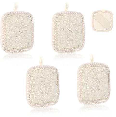 Tyqour 4 PCS Face Exfoliator Pad Natural Loofah Sponge Facial Exfoliating Scrub Pads for Face Scrubbers Facial Sponge Loofah Natural for Women Men Bath Shower (Square)