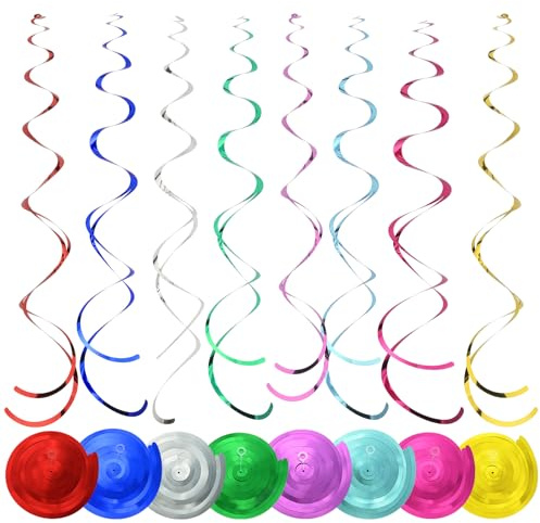 AhfuLife 8Pcs Multi Coloured Hanging Swirls for Party Decorations, Colorful Party Streamers Ceiling Swirl Spiral Foil Decoration for Birthday Wedding Anniversary Graduation Decorations