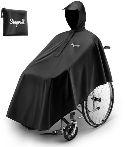 Siegvoll Poncho de pluie pour fauteuil roulant adulte, noir, taille unique