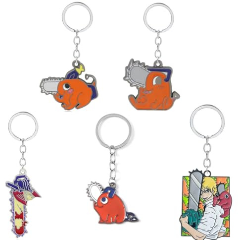 ENIXWH Llavero Chainsaw Pochita, llavero para coche, llavero para mujer, bolso decorativo, 5 piezas/set, naranja, 10CM