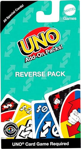 Mattel UNO Add-On Reverse Pack Spiele für Kinder und Erwachsene für den Familienspielabend, Verwendung als Reisespiel oder ansprechendes Geschenk für Kinder, von 2 bis 10 Spielern, ab 7 Jahren, JCV56