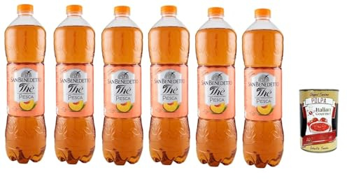 San Benedetto the pesca 6x 1,5 L, thé glacé le «Peach Pet jetable, thé glacé rafraîchissant, sans conservateurs et colorants artificiels + Italian Gourmet polpa 400g