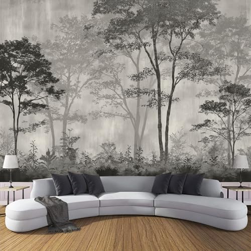 CDXNORA 3D Panoramic Custom Wallpaper Mural Retro Landscape Pattern,Grey 150×105cm,Forest Trees Wallpaper Mural, Living Room, Bedroom, Office Home Decoration