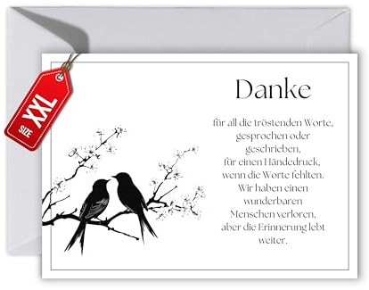 WBdesignz Schlichte Trauer-Dankeskarte mit Umschlag - Aufrichtige Danksagung für Trauerfälle mit besinnlichen Worten Trauerfeier Beerdigung Anteilnahme Trost (XXL DIN A4)